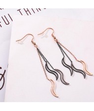 Graceful Waves Pendants Tassel Design Women Fashion Stainless Steel Earrings