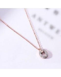Rhinestone Inlaid Hoop Pendant Elegant Women Stainless Steel Necklace - Rose Gold