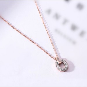 Rhinestone Inlaid Hoop Pendant Elegant Women Stainless Steel Necklace - Rose Gold