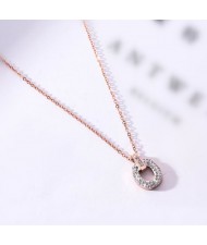 Rhinestone Inlaid Hoop Pendant Elegant Women Stainless Steel Necklace - Rose Gold