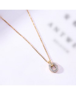 Rhinestone Inlaid Hoop Pendant Elegant Women Stainless Steel Necklace - Gold Plated