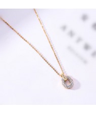 Rhinestone Inlaid Hoop Pendant Elegant Women Stainless Steel Necklace - Gold Plated