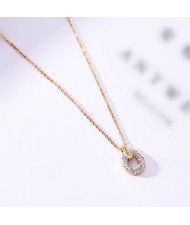 Rhinestone Inlaid Hoop Pendant Elegant Women Stainless Steel Necklace - Gold Plated
