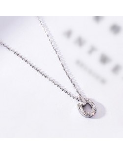 Rhinestone Inlaid Hoop Pendant Elegant Women Stainless Steel Necklace - Platinum