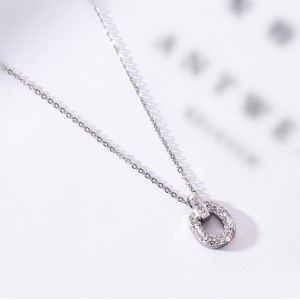 Rhinestone Inlaid Hoop Pendant Elegant Women Stainless Steel Necklace - Platinum