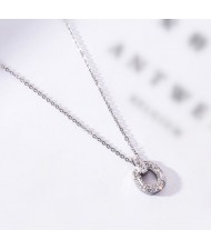 Rhinestone Inlaid Hoop Pendant Elegant Women Stainless Steel Necklace - Platinum