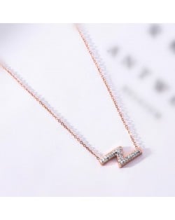 Flash Lightning Shape Pendant Stainless Steel Necklace - Rose Gold