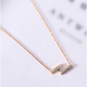Flash Lightning Shape Pendant Stainless Steel Necklace - Gold Plated
