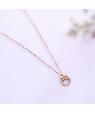 Bowknot Decorated Rhinestone Hoop Pendant Cute Fashion Stainless Steel Necklace - Rose Gold