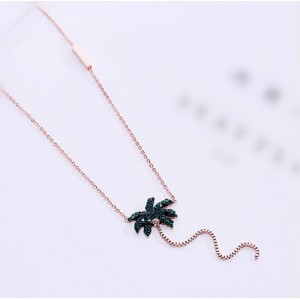 Coconut Tree Pendant High Fashion Stainless Steel Necklace - Rose Gold