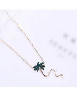 Coconut Tree Pendant High Fashion Stainless Steel Necklace - Gold Plated