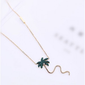 Coconut Tree Pendant High Fashion Stainless Steel Necklace - Gold Plated