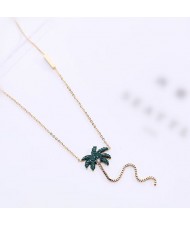 Coconut Tree Pendant High Fashion Stainless Steel Necklace - Gold Plated
