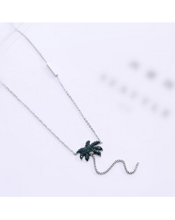 Coconut Tree Pendant High Fashion Stainless Steel Necklace - Silver