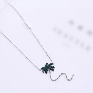 Coconut Tree Pendant High Fashion Stainless Steel Necklace - Silver