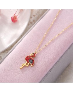 Gem Inlaid Bird Pendant High Fashion Stainless Steel Necklace - Red