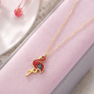 Gem Inlaid Bird Pendant High Fashion Stainless Steel Necklace - Red