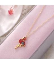 Gem Inlaid Bird Pendant High Fashion Stainless Steel Necklace - Red