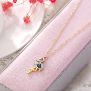 Gem Inlaid Bird Pendant High Fashion Stainless Steel Necklace - Gold