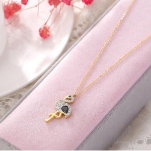 Gem Inlaid Bird Pendant High Fashion Stainless Steel Necklace - Gold