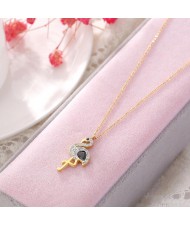 Gem Inlaid Bird Pendant High Fashion Stainless Steel Necklace - Gold