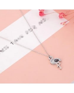Gem Inlaid Bird Pendant High Fashion Stainless Steel Necklace - Silver