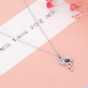 Gem Inlaid Bird Pendant High Fashion Stainless Steel Necklace - Silver