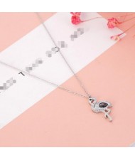 Gem Inlaid Bird Pendant High Fashion Stainless Steel Necklace - Silver
