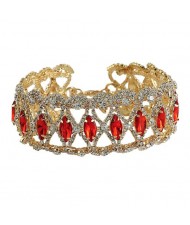 3 Colors Available Rhinestone Embellished Shining Fashion Hollow Choker Costume Necklace