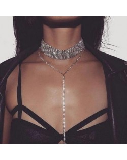 4 Colors Available Shining Rhinestone Long Chain Tassel Fashion Women Choker Necklace