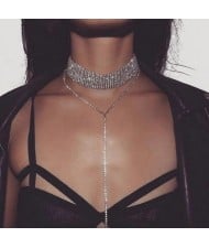 4 Colors Available Shining Rhinestone Long Chain Tassel Fashion Women Choker Necklace