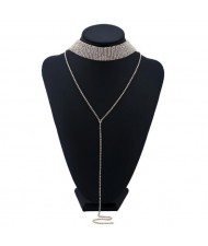 4 Colors Available Shining Rhinestone Long Chain Tassel Fashion Women Choker Necklace