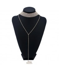 4 Colors Available Shining Rhinestone Long Chain Tassel Fashion Women Choker Necklace