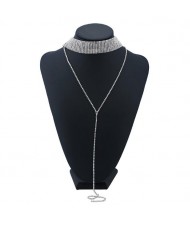 4 Colors Available Shining Rhinestone Long Chain Tassel Fashion Women Choker Necklace