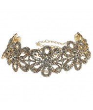 2 Colors Available Rhinestone Hollow Flowers Glistening Style High Fashion Women Choker Necklace