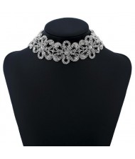 2 Colors Available Rhinestone Hollow Flowers Glistening Style High Fashion Women Choker Necklace
