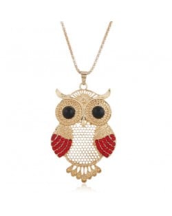 Rhinestone Embellished Cute Night-owl Pendant High Fashion Women Statement Necklace - Golden