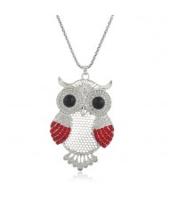 Rhinestone Embellished Cute Night-owl Pendant High Fashion Women Statement Necklace - Silver