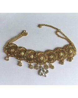 2 Colors Available Rhinestone Embellished Round Vintage Flowers Design Women Fashion Choker Necklace