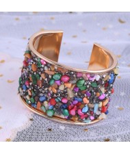 6 Colors Available Colorful Stones and Rhinestone Embellished Alloy Open Fashion Bangle