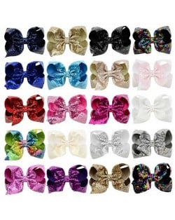 (20 pcs Per Unit) Sequins Colorful Bowknot Design Cute Kids/ Baby Hair Clips Set