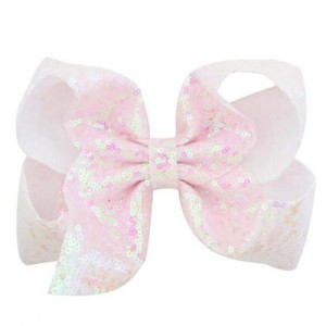 Sequins Bowknot Shining Design Cute Baby Hair Clip - Light Pink