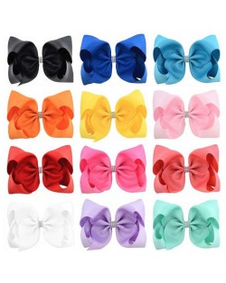 (12 pcs) Rhinestone Embellished Candy Color Bowknot Kids/ Baby Hair Clip Set