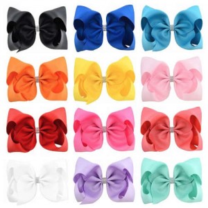 (12 pcs) Rhinestone Embellished Candy Color Bowknot Kids/ Baby Hair Clip Set