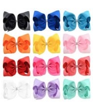 (12 pcs) Rhinestone Embellished Candy Color Bowknot Kids/ Baby Hair Clip Set