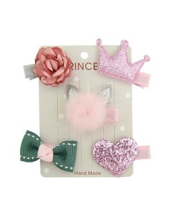 (5 pcs) Crown Heart and Rabbit Head Baby Fashion Hair Clip Set