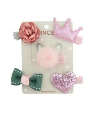 (5 pcs) Crown Heart and Rabbit Head Baby Fashion Hair Clip Set