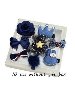 (10 pcs) Rabit Head Crown and Bowknot Assorted Elements Baby Fashion Blue Jeans Hair Clip Set