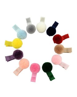 (12 pcs) Mixed Colors Fluffy Ball Decorated Cute Baby Hair Clip Set