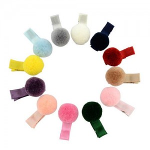 (12 pcs) Mixed Colors Fluffy Ball Decorated Cute Baby Hair Clip Set